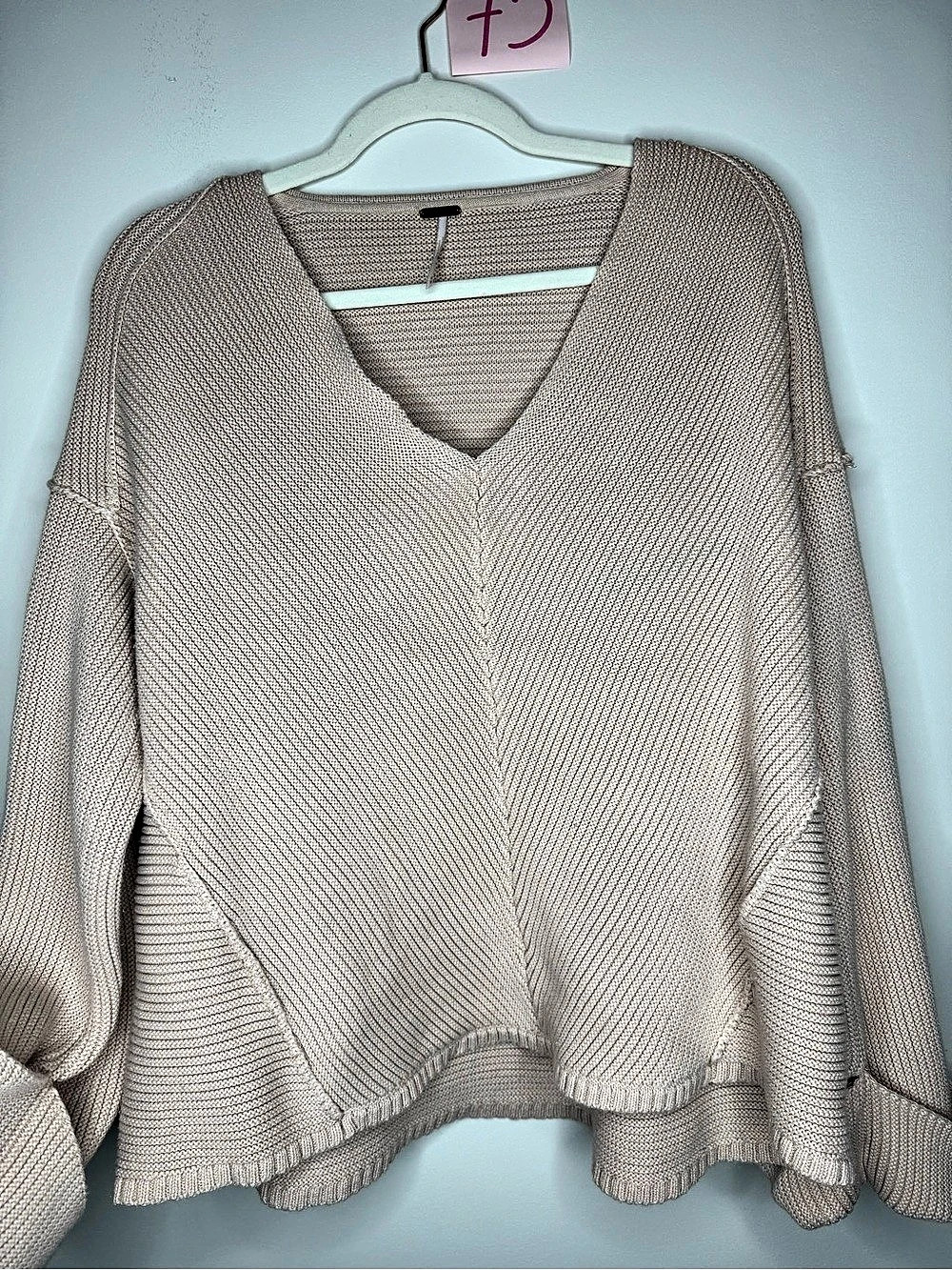 Free People Sunset V-Neck Pink Sweater Size Medium